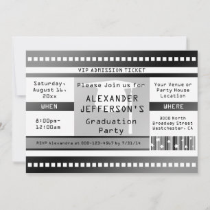 Invitation Billet d'entrée de la fête de graduation noir/blan