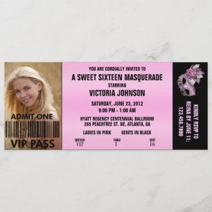 Invitation Billet d'entrée VIP Masquerade Sweet sixteen