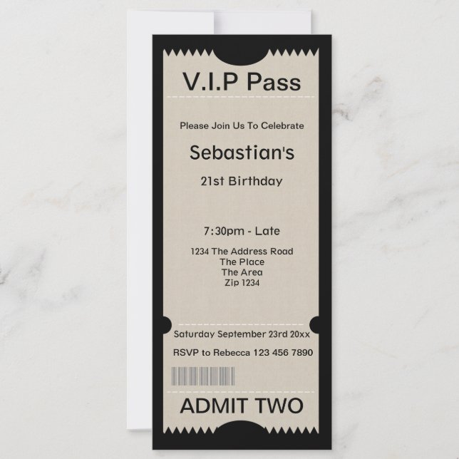 Invitation Billet d'entrée VIP Pass Party (Devant)