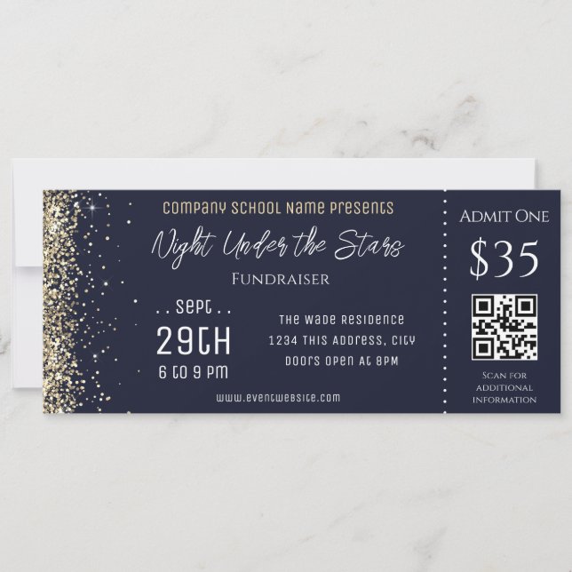 Invitation Billet d'événement Gold Parties scintillant Blue C (Devant)