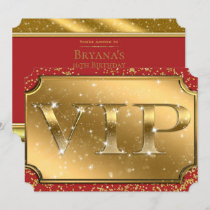 Invitation Billet d'événement Gold & Red Sparkle Glam VIP Par