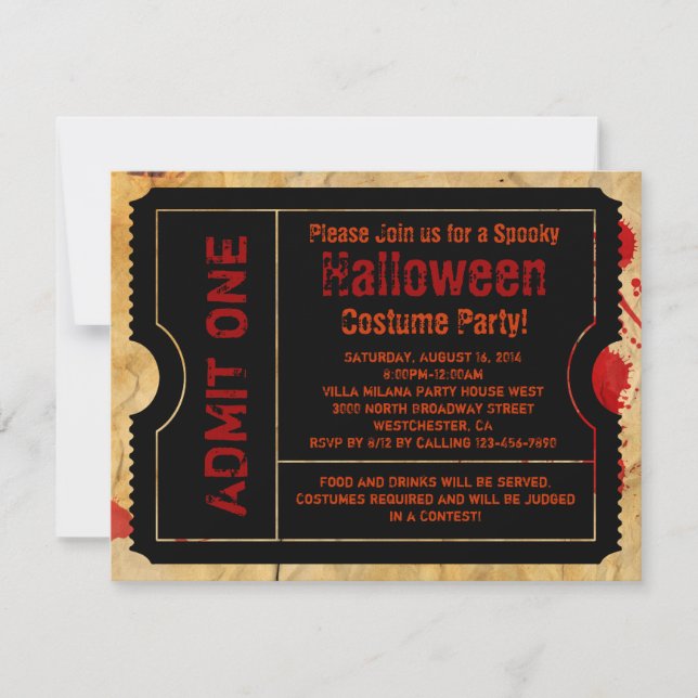 Invitation Billet d'Halloween Splatter de sang papier (Devant)