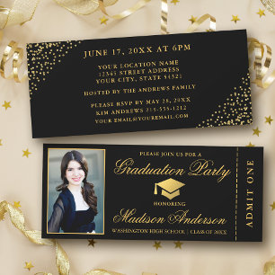 Invitation Billet d'or noir élégant Photo Graduation Party