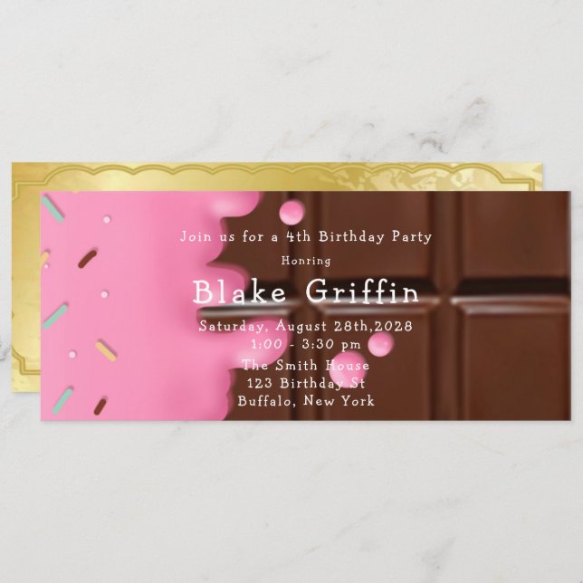 Invitation Billet d'or Pink Chocolate Bar (Devant / Derrière)