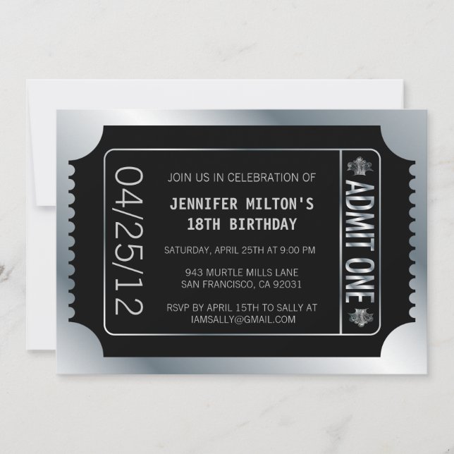 Invitation Billet film argent (Devant)