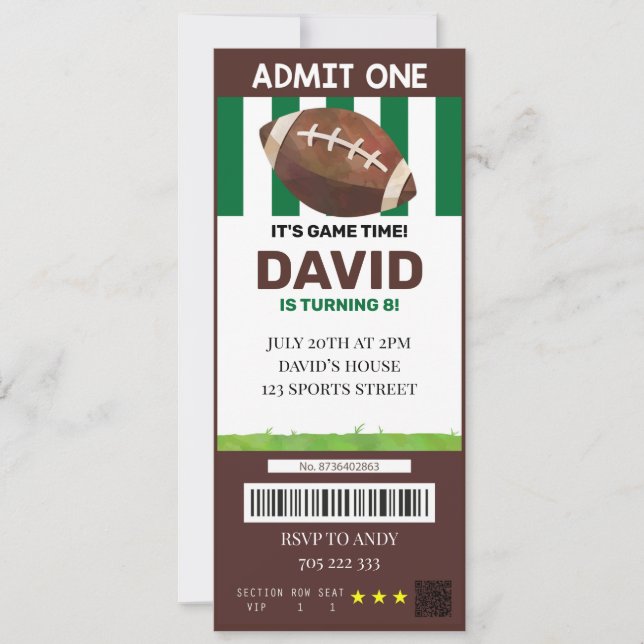 Invitation Billet Football Anniversaire Boy Sports Creative (Devant)