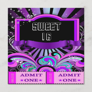 Invitation BILLET Fun SWEET SIXTEEN 16 Anniversaire