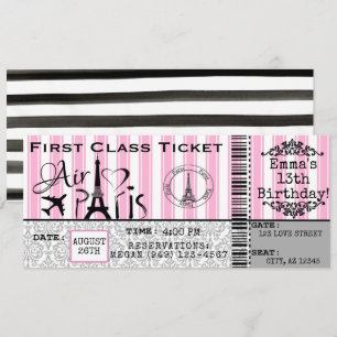 Invitation Billet Girl's Paris France Airline