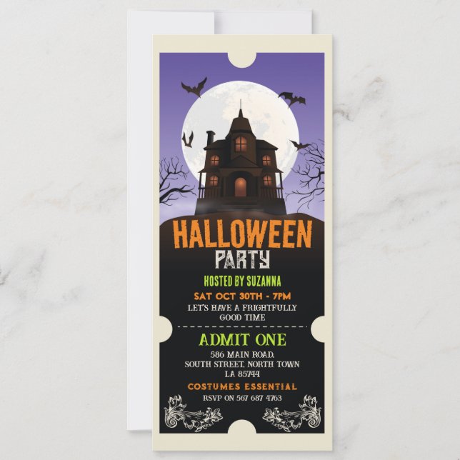 Invitation Billet Halloween Haunted House Party Horreur (Devant)
