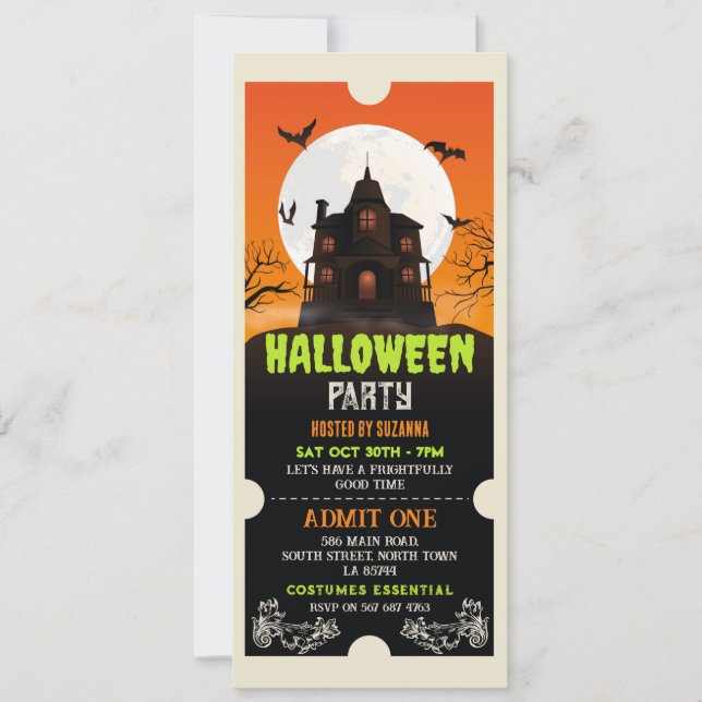 Invitation Billet Halloween Haunted House Party Horreur (Devant)