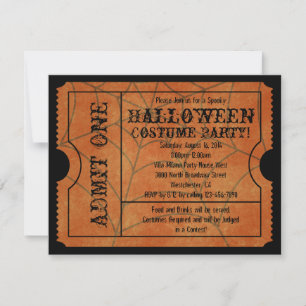 Invitation Billet Halloween Vintage Orange Spider Web
