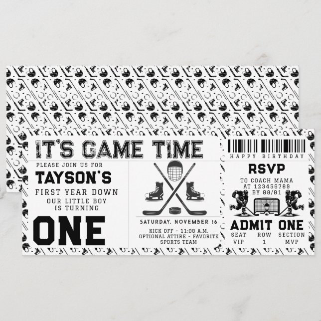 Invitation Billet Hockey première année en bas 1er anniversai (Devant / Derrière)