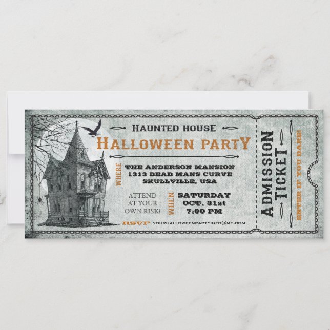 Invitation Billet II de partie de Halloween hanté par cru de (Devant)