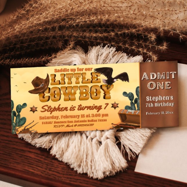 Invitation Billet Little Cowboy (Little Cowboy -  Boy Birthday Ticket Invitation )
