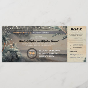 Invitation Billet Mariage à cordes de la plage de la passe d'