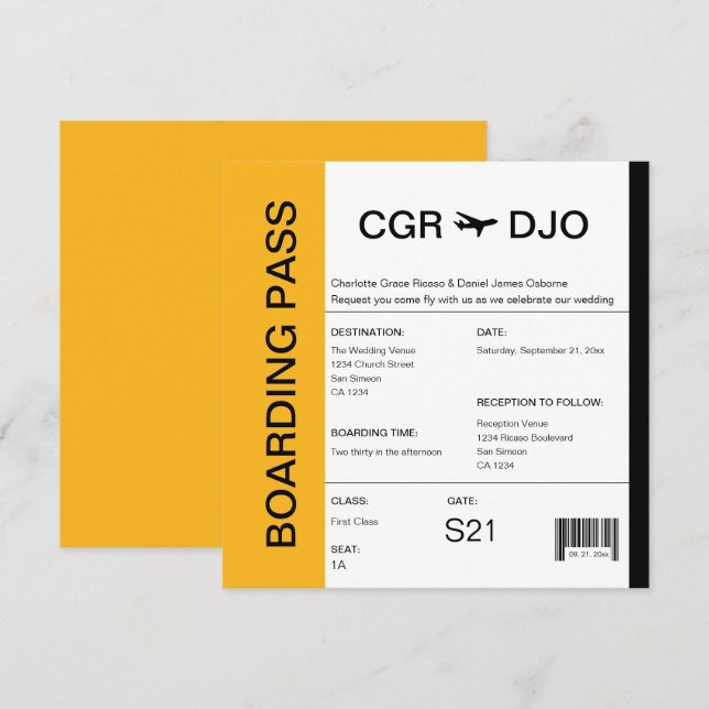Invitation Billet Mariage de Pass d'embarquement pour les voy (Devant / Derrière)