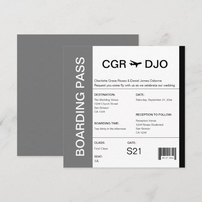 Invitation Billet Mariage de Pass d'embarquement pour les voy (Devant / Derrière)
