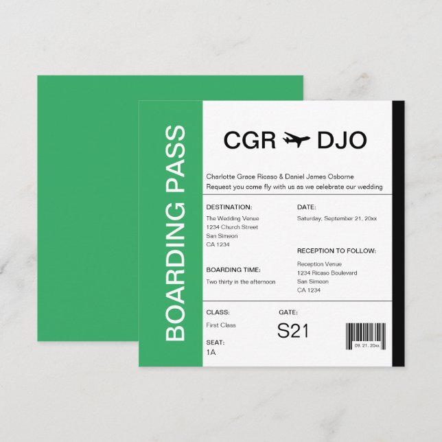 Invitation Billet Mariage de Pass d'embarquement pour les voy (Devant / Derrière)