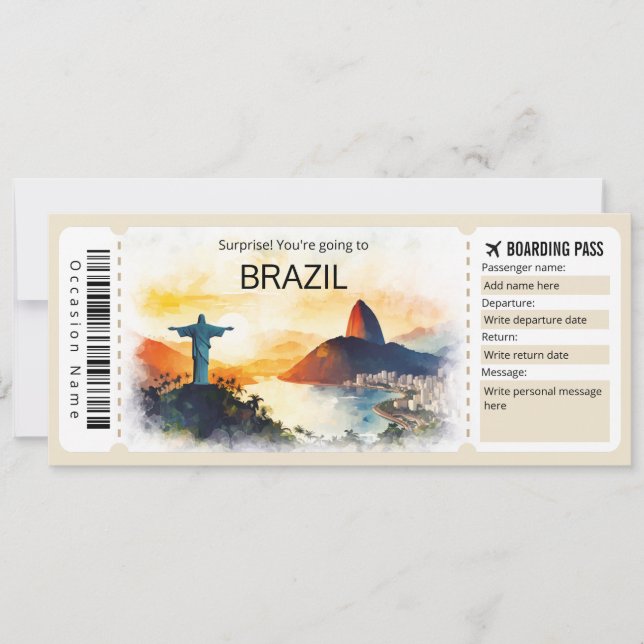 Invitation Billet modifiable Brésil Avion Rio Boarding Pass (Devant)