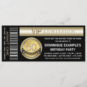 Invitation Billet Noir et Or 50e anniversaire