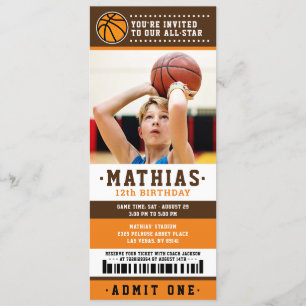 Invitation Billet Orange Brown Basket Photo Anniversaire