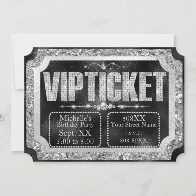 Invitation Billet Parties scintillant et diamants noir et arg (Devant)