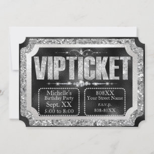 Invitation Billet Parties scintillant et diamants noir et arg