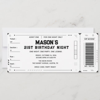 Invitation Billet personnalisé pour une fête VIP d'anniversai