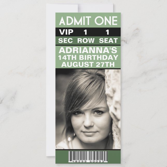 Invitation Billet photo Pistachio Green VIP fête d'anniversai (Devant)
