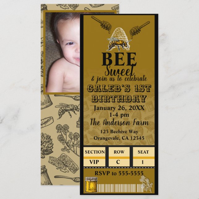 Invitation Billet photo pour une fête d'anniversaire de la ru (Devant / Derrière)
