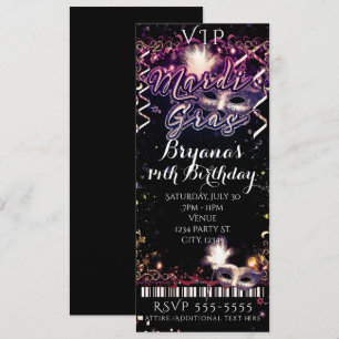 Invitation Billet pour la fête d'anniversaire VIP Mardi Gras