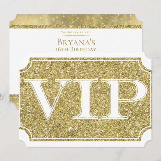 Invitation Billet pour l'événement de fête VIP paillettes bla (Devant / Derrière)