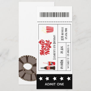 Invitation Billet pour une soirée cinéma rétro d'anniversaire