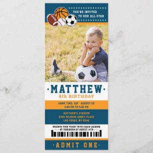 Invitation Billet Sport All Star Bleu Anniversaire Photo