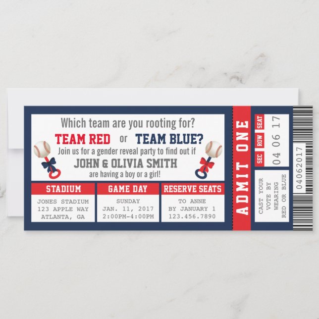Invitation Billet Sport Genre Reveillez Invitation, Baseball (Devant)
