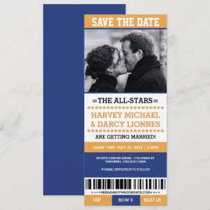 Invitation Billet Sport Jaune et Bleu Enregistrer la date