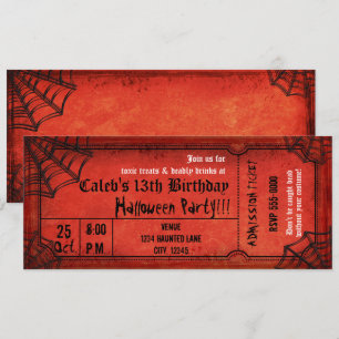 Invitation Billet vintage rouge pour soirée Halloween Toiles 