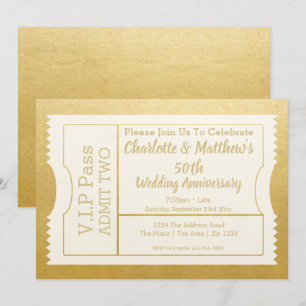 Invitation Billet VIP 50e anniversaire Faux Or