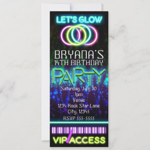 Invitation Billet VIP de fête d'anniversaire néon lumineux da