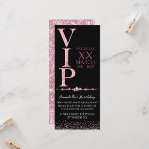 Invitation Billet VIP Paillettes Noir et Rose