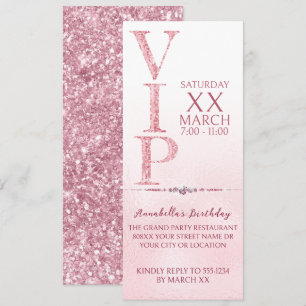Invitation Billet VIP Paillettes Roses