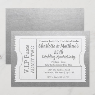 Invitation Billet VIP Pass 25e anniversaire Faux Argent