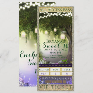 Invitation Billet VIP Sweet 16 Party Enchanted Forest Access