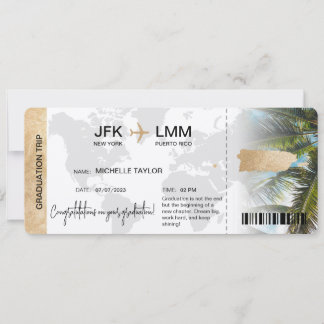Invitation Billet voyage Pass embarquement surprise Porto Ric