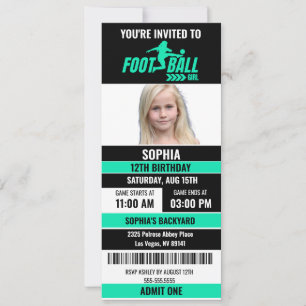 Invitation Billets de football noir vert photo Anniversaire