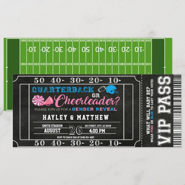 Invitation Billets de football Quarterback ou Pom-pom girl bé (Devant / Derrière)