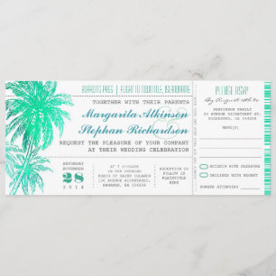 Invitation Billets de mariage turquoise sur la plage tropical