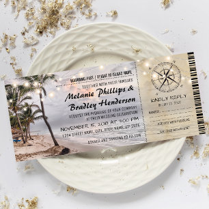 Invitation Billets de mariage Vintage de plage tropicale avec