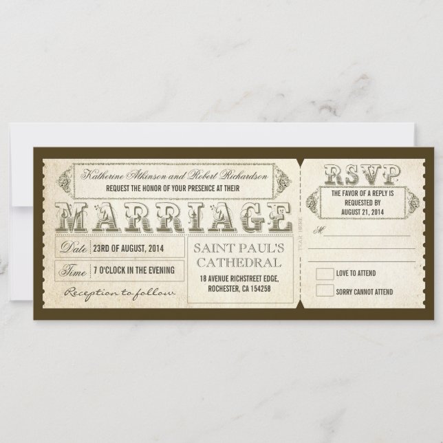 Invitation billets de mariage vintage & RSVP (Devant)