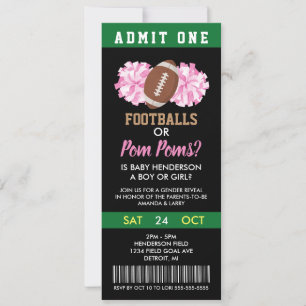 Invitation Billets de révélation du sexe Footballs ou Pom-Pom